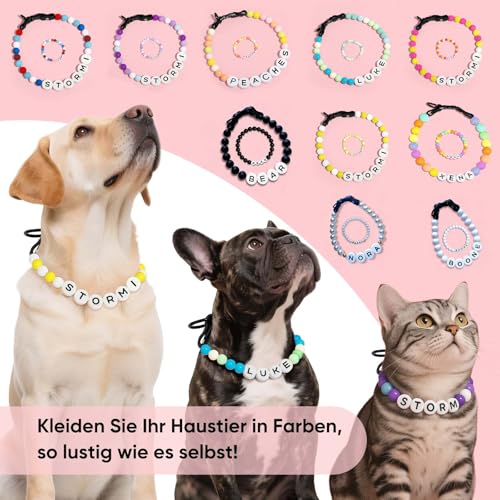 Hundehalsband Personalisiert mit Namen, Niedliches Hundehalsband Perlen für Hunde und Katzen, Dekorative Hundehalskette für Den Hundegeburtstag, Kostenlose passende Freundschaft Armband Hund Kragen