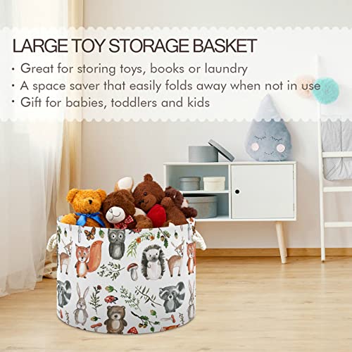 Senya Storage Bin Basket Large Foldable Clothes Bag Round Collapsible Fabric Laundry Hamper Folding Washing Bin Woodland #TOP4