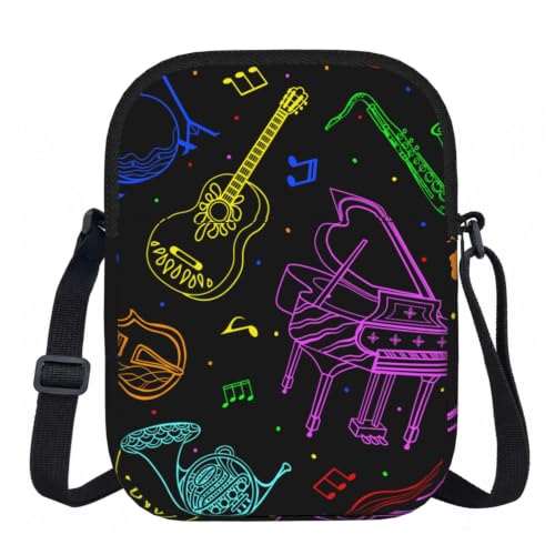 DOPKLNA Colores neón para instrumentos musicales, Bolsos cruzados con cremallera, bolsos de hombro informales para mujeres y hombres.