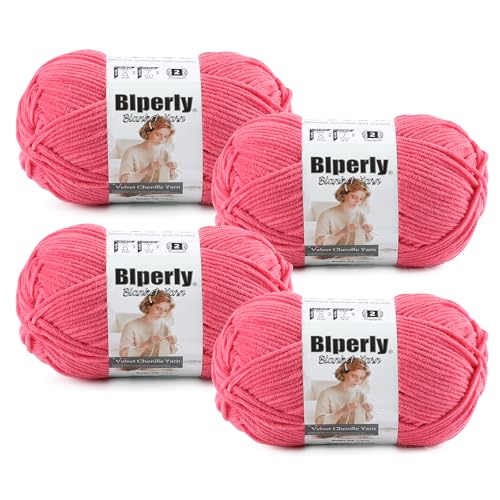Image of Skinny Chenille Yarn for Crocheting, #2 Pink Thin Baby Blanket Plush Yarn