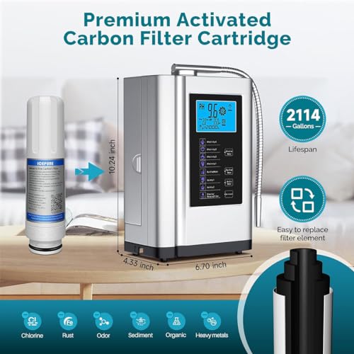 AGWIM Alkaline Water Ionizer Machine 729, Built-in a Filter, Produces pH 4-10.5 Water, 7 Water Settings, Up to -570mV ORP, 8000L Per Filter, Silver thumbnail 5