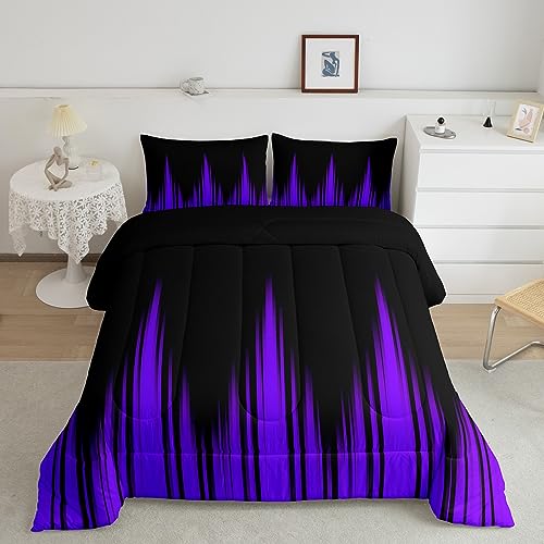 Image of Feelyou Purple Ombre Comforter Queen Size for Boys Girls, Abstract Gradient Lines Duvet Set Room Decor Microfiber Bed Set