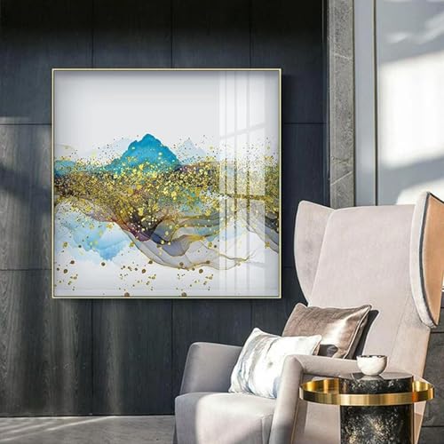Cuadros modernos abstractos en azul y oro, posters decorativos de 20x20 cm 3