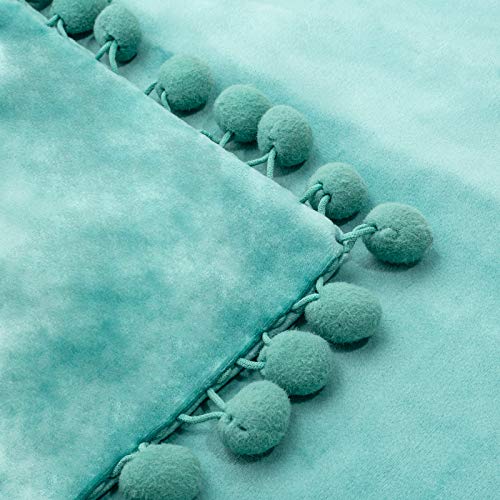 Miulee Pack Of 2 Decorative Pillow Covers Soft Boho Velvet Throw Pillow Covers With Pom-Poms Cute Solid Square Couch Cushion Cases Set For Bed Sofa Living Room Girls Child 18X18 Inch Teal Green #TOP3
