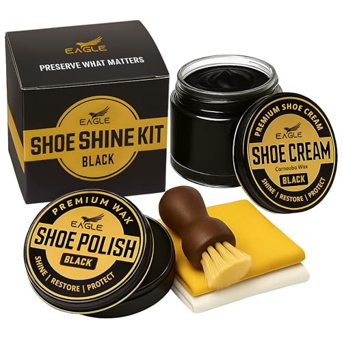 Eagle Shoe Shine Kit Black – 5 Piece Leather Shoe Polish &