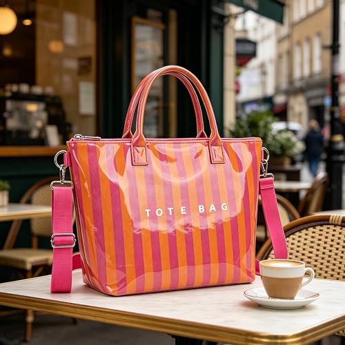 Image of GISMTR Large PVC Tote Bag for Women Letters Print Handbags Kraft Paper Shoulder Bag for Work Travel