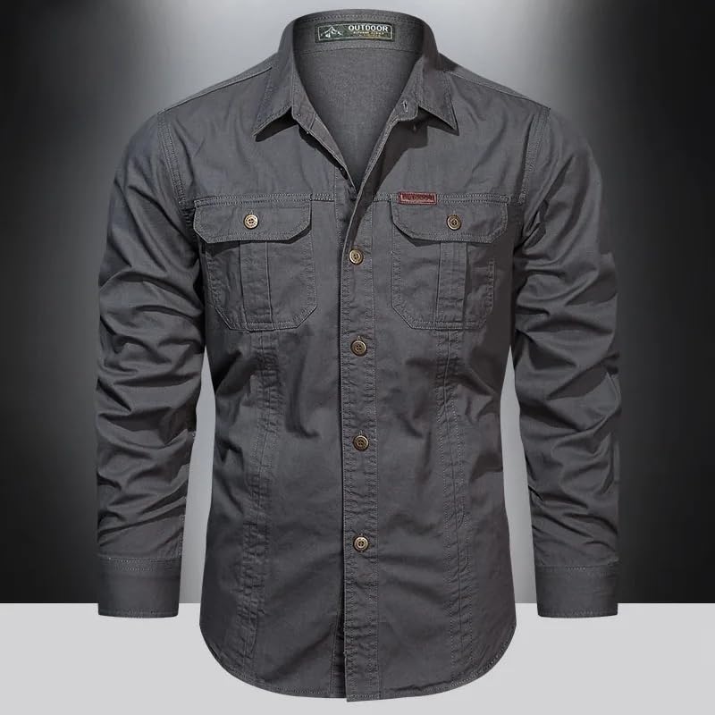 Spring Cotton Cargo Shirt for Men Long Sleeve Multi-Pocket Shirts Casual Colthing Militar Overshirt3