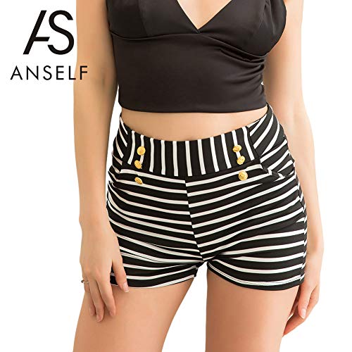 Domary Shorts femininos de verão Shorts listrados de cintura alta elástica feminina calça casual pre