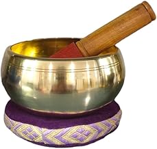 Singing Bowl Tibetan Prayer Instrument with Wooden Stick | Meditation Bowl | Music Therapy |(Yellow) 3.5 Inch
