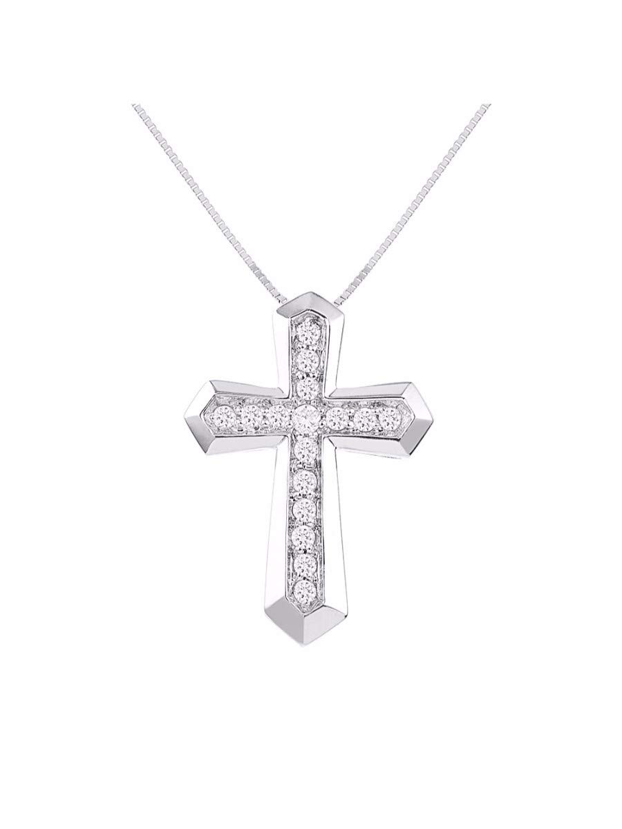 Diamant-Kreuz-Halskette, 14 Karat Weißgold, 0,50 CTTW Diamanten, Metall, Diamant