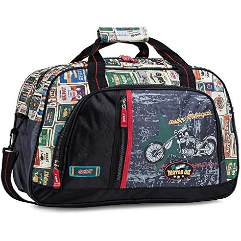 SKPAT - Sports Bag for Children. 2 Upper Handles. Double cursor Zipper Closing. 2 Front Pockets with Zipper. with Shoulder Strap. Unisex. Printed Polyester 130545, Color Black Cover