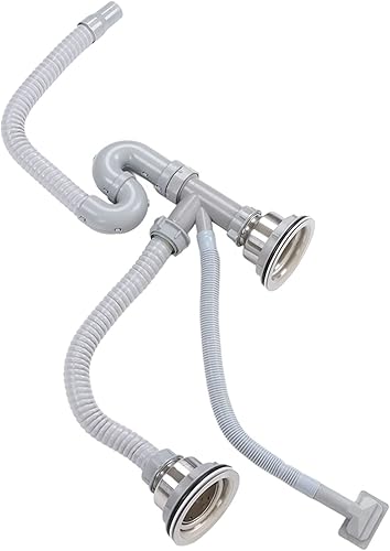 Miniatura 8 de BORDSTRACT Tubo escurridor de fregadero de cocina, kit de drenaje de fregadero de acero inoxidable, montaje de drenaje flexible con doble drenaje de