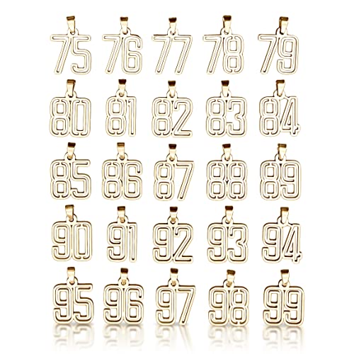 00-99 Varsity Number Pendant With Chain Necklace - 14K Gold Plated Stainless Steel (65) #TOP4