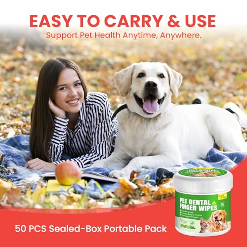 BuddyCheer Lenços umedecidos dentários para animais de estimação com sabor menta, pacote com 50 – le