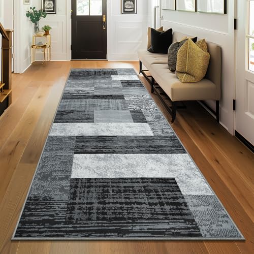 Tapete corredor geométrico lavable 2x6 pies gris