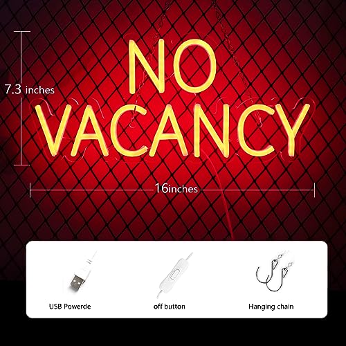 Image of NO VACANCY Neon Signs for Wall Decor Neon Lights for Bedroom Led Business Signs Suitable for Hotels Christmas Birthday Party Unique Gift for Lover, 5V Power Adapter, 16 * 7.3 Inch(Red)