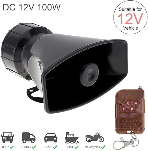 Miniatura 3 de RockMoon 7 sonidos fuertes alarma de advertencia de coche policía sirena bocina con control remoto marrón, 12 V 100 W