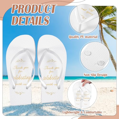 48 Pairs White Gold Wedding Flip Flops for Guests 4 Size Wedding Slippers Bulk Thank You White Sandals Party Favor for Guest Women Men Bridal Shower Game Beach Pool Party Reception Gifts2