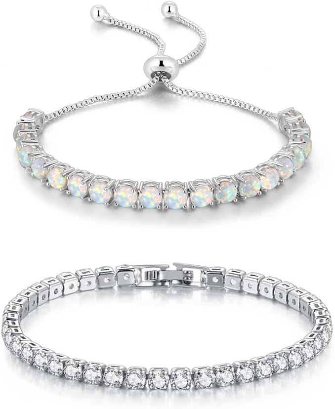 CiNily Adjustable Silver Plated Opal Tennis Bracelet for Women Girls - Fashion Jewelry Gift | Opal Bracelets in Sterling Silver,Rose Gold and Yellow Gold Plating