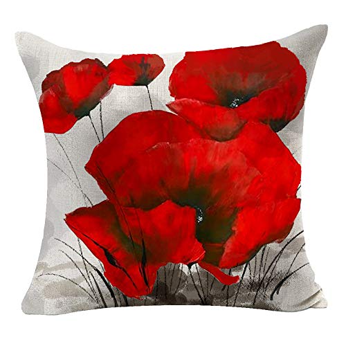 Andreannie Set of 4 Beautiful Charming Retro Watercolor Oil Painting Red Poppy Cotton Linen Throw Pillow Case Cushion Cover New Home Office Indoor Decorative Square 18 X 18 Inches(Garnet)