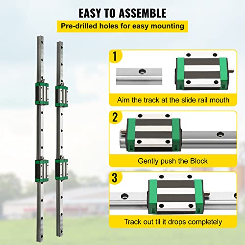 Image of VEVOR 2PCS Linear Rail 0.79-67 Inch, Linear Bearings and Rails with 4PCS HSR20 Bearing Block, Linear Motion Slide Rails Plus for DIY CNC Routers Lathes Mills, Linear Slide Kit fit X Y Z Axis | Linear Rail Slide HGR20-1700mm