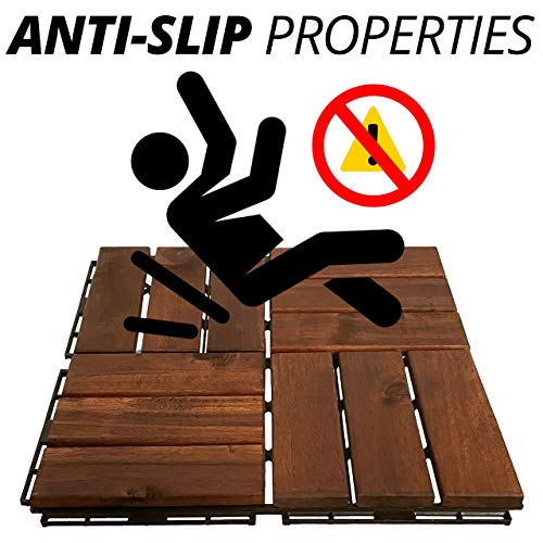Mammoth Sustainably Sourced Solid Acacia Wood Oiled Finish Secure Interlocking Deck Tiles, Water Resistant Outdoor Patio Pavers or Composite Deck Flooring, Pack of 11 (11 SQFT) (Checker)