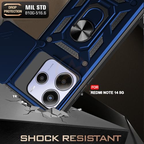 Image of Armor Bumper Back Cover Case for REDMI Note 14 5G | Rotating Camera Cover, Ring Holder & Kickstand | Heavy Duty & 360 Degree Protection REDMI Note 14 5G Back Cover (Blue)