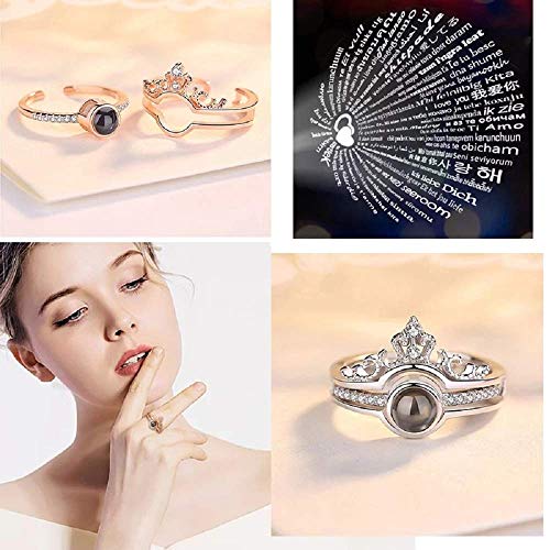 Rose Silver I Love You Ring 100 Languages Crown Rings for Couples Girls