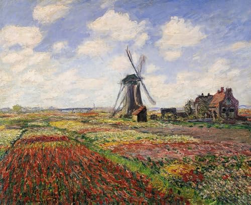 Tableau champs de tulipes Monet 60x90cm pour raviver un mur blanc de chambre