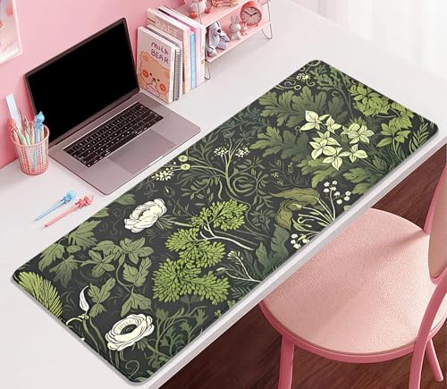 Sage Green Floral and Plant Desk Pad Mouse Pad,Large Gaming Mouse Mat