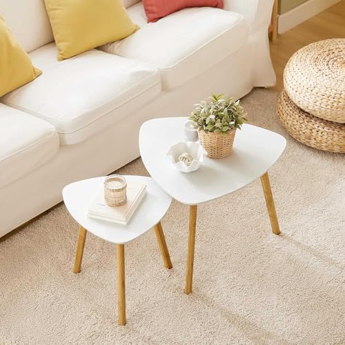 Image of Modern Wooden Nesting Side Table Set of 2 for Living Room | Space Saving Sofa Side Table | Bedside End Table | Multipurpose Accent Tables for Home Bedroom Office (White, Nesting)