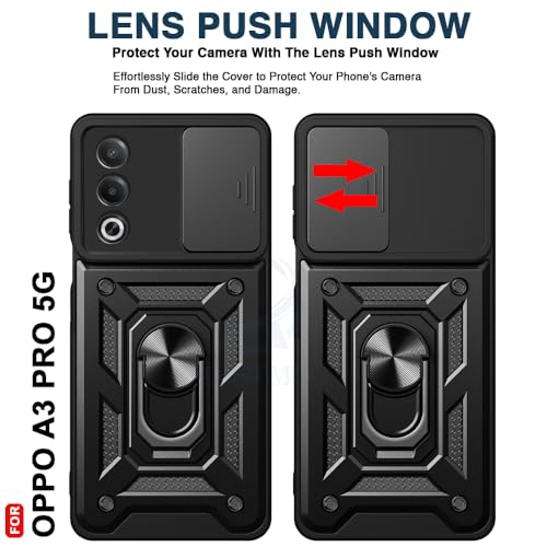 Image of AESTMO Polycarbonate Tough Armor Oppo A3 Pro 5G Bumper Back Case Cover|Ring Holder & Sliding Camera Shield Cover|360 Degree Protection Back Case Cover for Oppo A3 Pro 5G (Black)