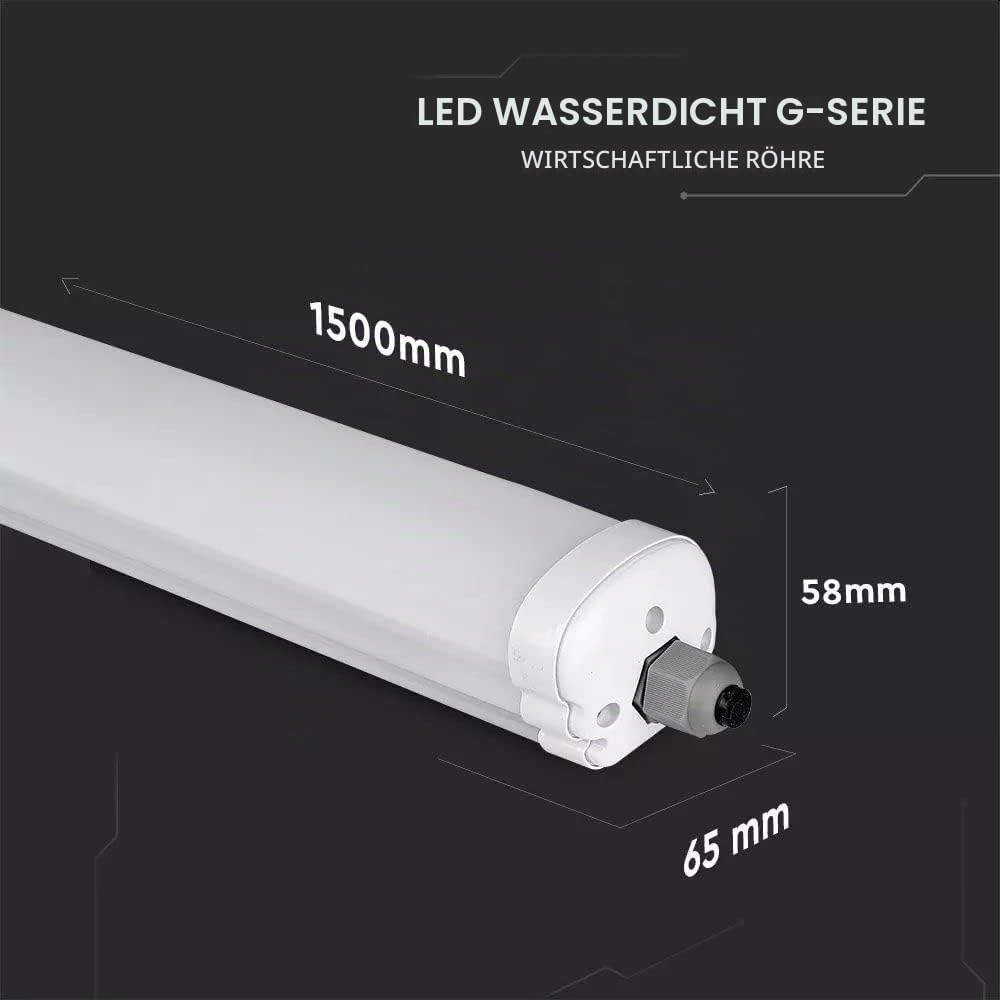 SET - LED Feuchtraumleuchte, 150cm, 48W, 5760 Lumen, Kaltweiß 6500K, IP65, LED Röhrenlampe, Kellerleuchte, Nassraumleuchte, Feuchtraum Deckenleuchte, (4-er Pack)