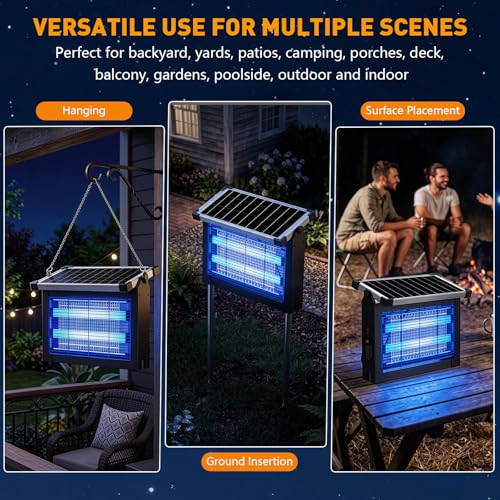 Solar Bug Zapper Outdoor, 4500V Solar Mosquito Zapper for Outdoor & Indoor, 1/2 Acre Coverage Cordless Rechargeable Electric Fly Zapper, IPX5 Waterproof Mosquito Traps for Backyard, Patio, Camping - image 7