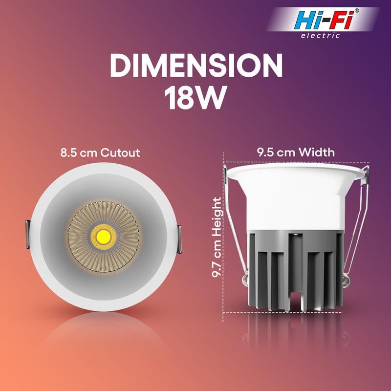elleys' ONZA Deep COB 18-watt Recessed Round led Light for Celling | 4000K, Natural White Light | Downlight COB Spot Light False Ceiling Mounted | BIS Certified | Pack of - 1 1