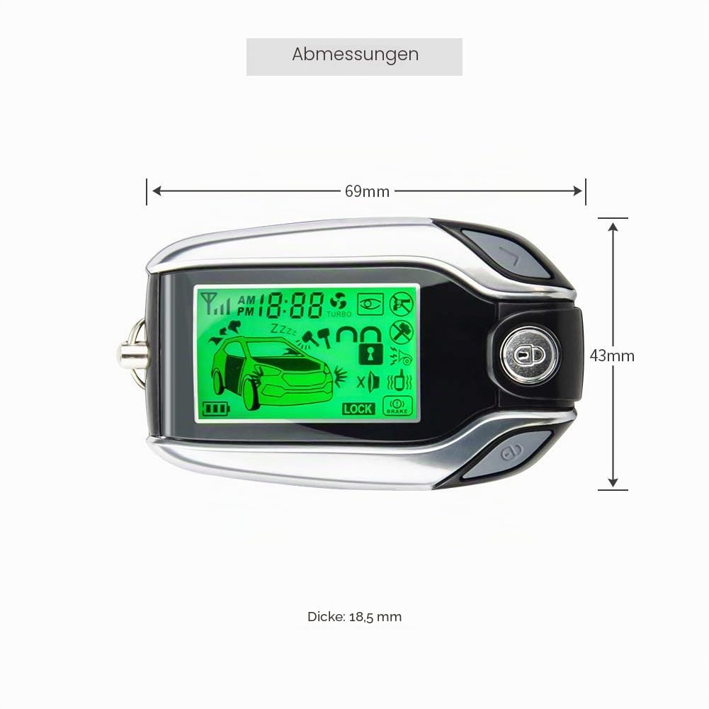 EASYGUARD 2-Wege-Autoalarmanlage EC204 mit PKE-Passiv-Keyless-Eingang, wiederaufladbarem LCD-Pager-Display & Stoßwarnung DC12V
