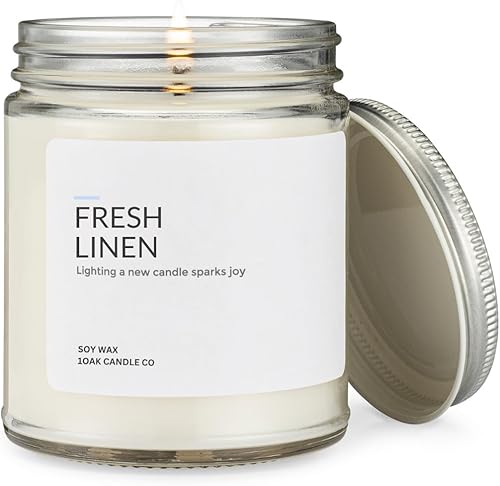 1OAK Fresh Linen Candle - Vela de cera de soja Vela de lino y algodón limpio perfumada Velas de larga duración premium Vertidas a mano (7 onzas)