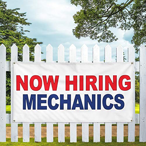 image for Fastasticdeals Vinyl Banner Multiple Sizes Now Hiring Mechanics Red Bl