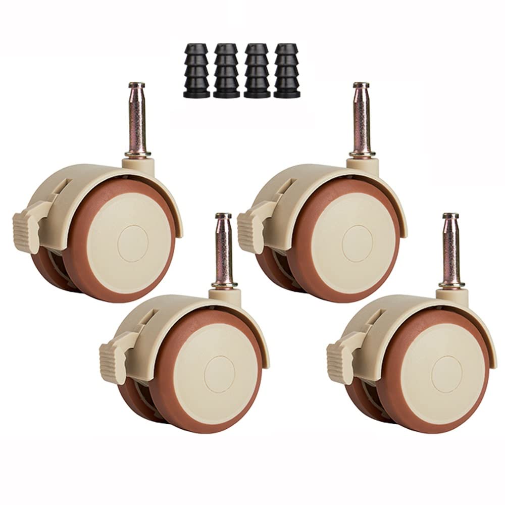 XUAN 2 Inch Caster Wheels with Brake Stem Casters Wheels Baby Bed Castors Grip Neck Casters 7mm Stem Castor Wheels Loading Capacity 132lbs