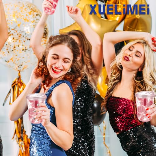 Xuelimei 16oz Disposable Stemless Glasses With Strawless Sip Lids,PET Disposable Drinking Cups,Clear Plastic Wine Glasses for Parties Birthday,Wedding,Meeting,Christmas Party Supplies (50, Pink) by Xuelimei - Image 7