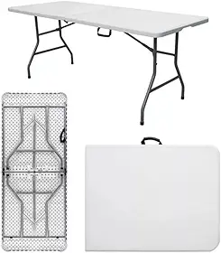 Mesa Dobrável Vira Maleta Com Alça Portátil 1.80m Para Camping Pesca Jardim Área Externa Ou Interna Salão De Festas Gourmet Luvinco (Branco)