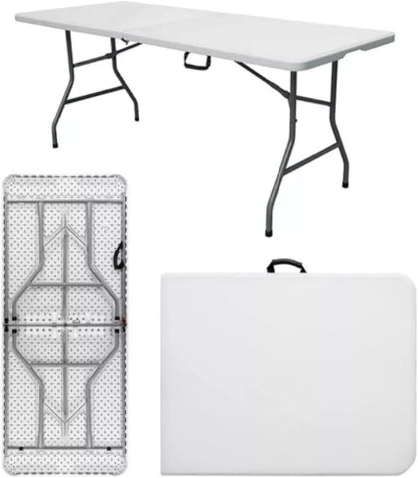 Mesa Dobrável Vira Maleta Com Alça Portátil 1.80m Para Camping Pesca Jardim Área Externa Ou Interna Salão De Festas Gourmet Luvinco (Branco)