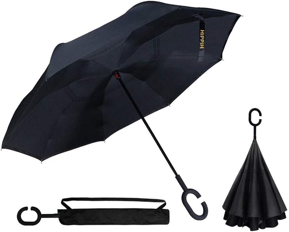HIPPIH Double Layer Inverted Umbrella, Double Layer Inverted Umbrella, Anti-UV Waterproof Windproof Straight Umbrellas with C-Shape Handle for Car Rain Outdoor Use