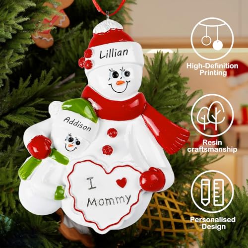 Image of iDIY Personalized mom of 1 Kid Christmas Ornament 2025 - I Love Mommy Resin Christmas Tree Decoration with Name & Year, Custom Snowman Family Keepsake Gift for Mothers, Single Moms