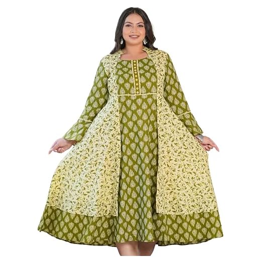 Yash Gallery Women's Viscose Anarkali Floral Kurta - Green
