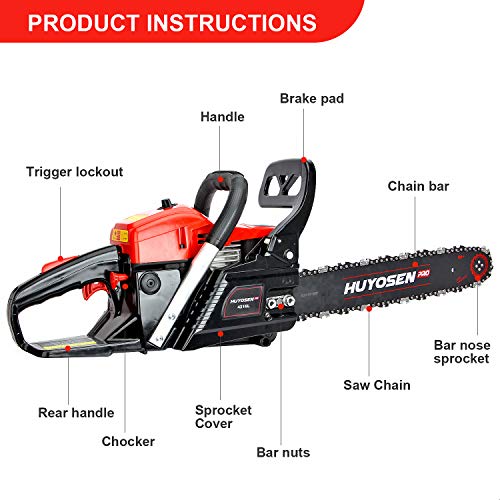 Buying Guide HUYOSEN Gas Power Chain Saws Red Black Corded 54.6CC 2