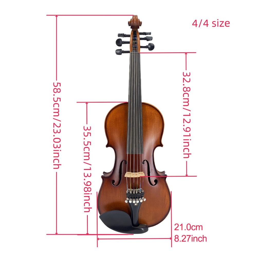 Violino 4/4 Full Size per Adulti, Violino Acustico per Principianti a 5 Corde, Set di Violino con Custodia, Archetto in Legno massello di Acero e Abete Rosso (Cinque accordatori di Precision