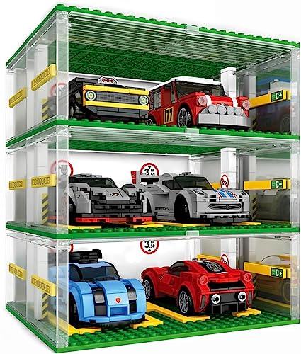 APRILA Technic Building Sets Parking Garage for Speed Champions Cars, DIY 3-Layer Parking Lot Model Making, Parking Display Case Construction toys, (Without Cars)