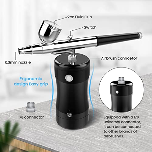 Cosscci 30 Psi Airbrush Kit, Portable Mini Air Brush Spray Gun With Compressor Kit Makeup Tool Air Brush Painting Kits For Cake Decorating Makeup Art Nail Model Painting Tattoo Manicure (Black) #TOP3