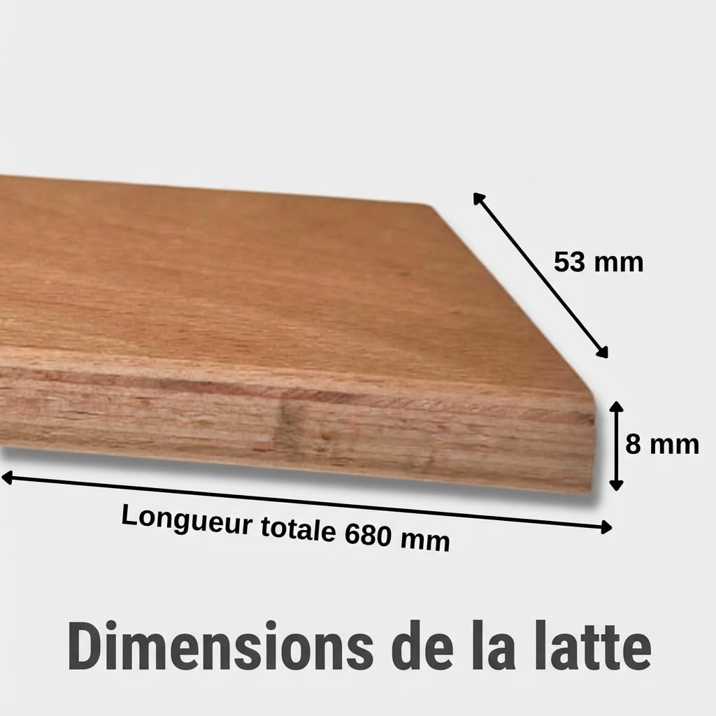 EBAC Literie Lot de 10 Lattes pour sommier et lit | 680x53x8 mm | Bois hêtre Durable - 7 Plis | Remplacement - Rechange - Renfort pour sommier/bz/clic clac/canapé